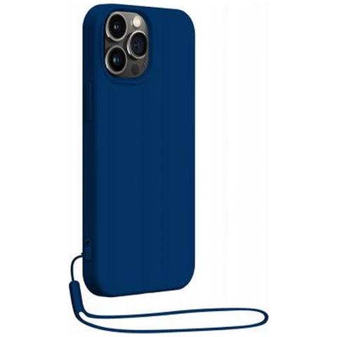 Cover In Silicone Per Iphone 14 Pro Con Cinturino Da Polso Abbinato, Blu Marine - Foto 1