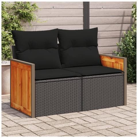 Divano Da Giardino Con Cuscini A 2 Posti Nero In Polyrattan - Foto 1