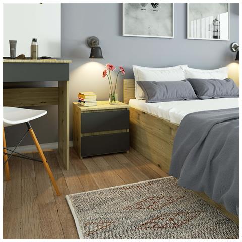 Comodino CL2, 2 cassetti, 40x35x40 cm, Colore Quarcia Artisan e Grigia Grafite - Foto 4