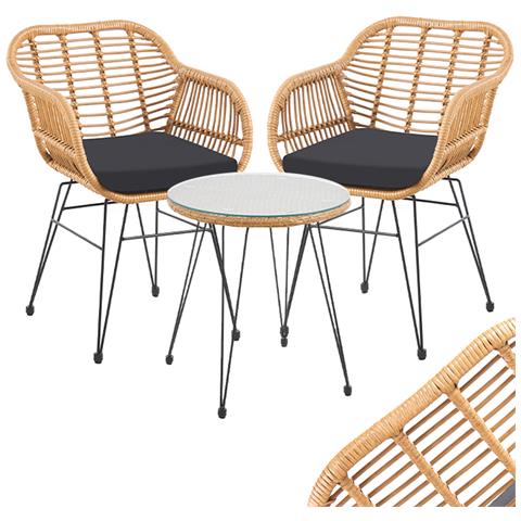 Set Arredo Giardino In Rattan Con Tavolino Ripiano In Vetro E 2 Sedie Da Esterno - Foto 1