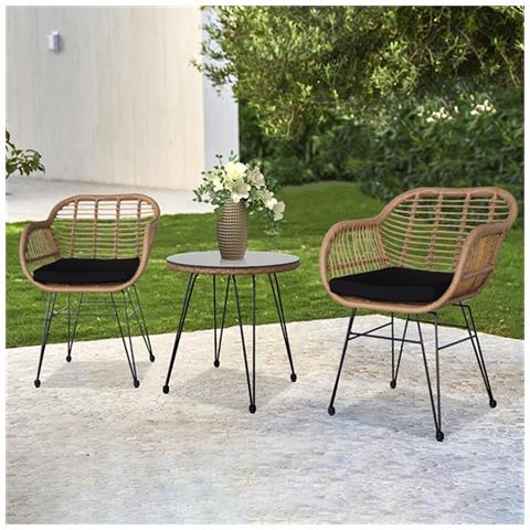 Set Arredo Giardino In Rattan Con Tavolino Ripiano In Vetro E 2 Sedie Da Esterno - Foto 2