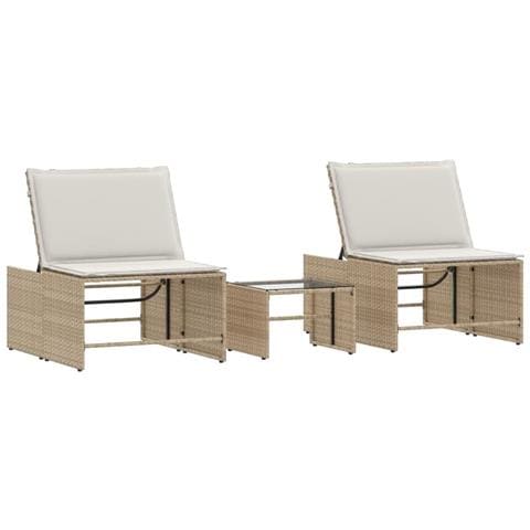 Lettini Prendisole 2 Pz Con Tavolino Beige In Polyrattan - Foto 2