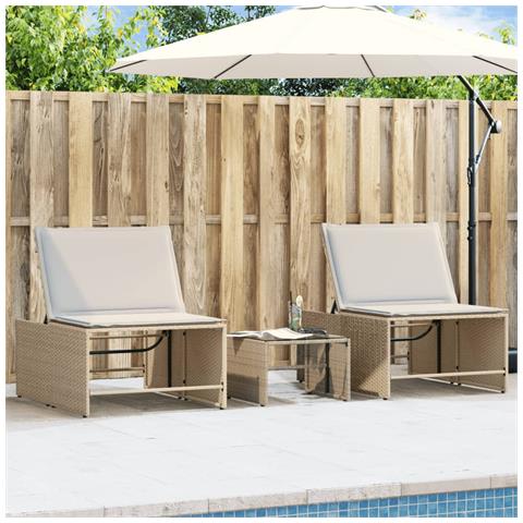 Lettini Prendisole 2 Pz Con Tavolino Beige In Polyrattan - Foto 1