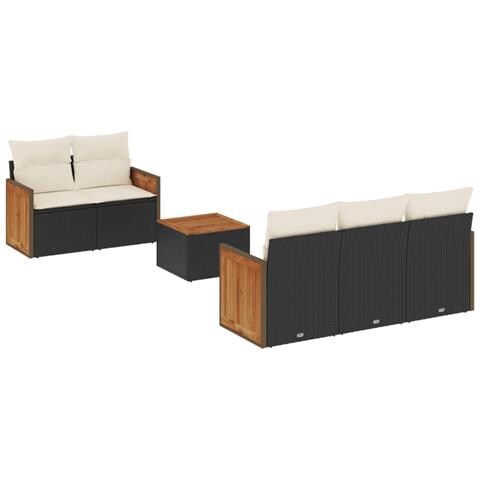 Set Divano da Giardino 6 pz con Cuscini Nero in Polyrattan - Foto 1