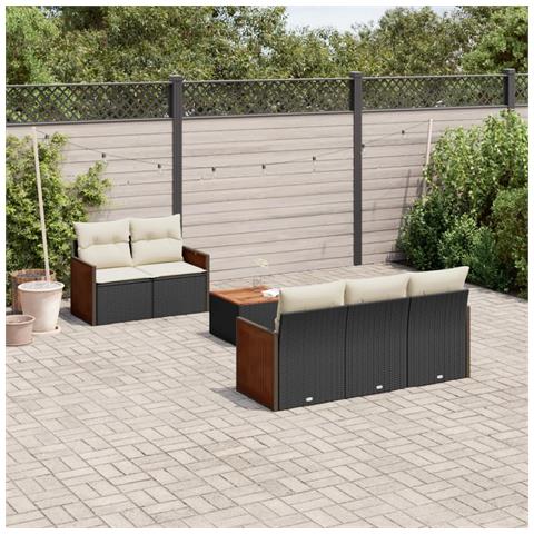 Set Divano da Giardino 6 pz con Cuscini Nero in Polyrattan - Foto 3