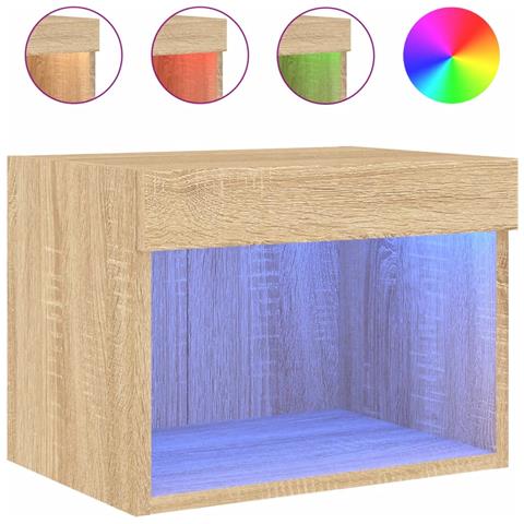 Comodino Con Luci Led A Parete Rovere Sonoma - Foto 2