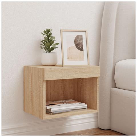 Comodino Con Luci Led A Parete Rovere Sonoma - Foto 3