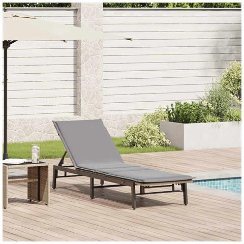 Lettino Prendisole con Cuscini Beige in Polyrattan - Foto 1