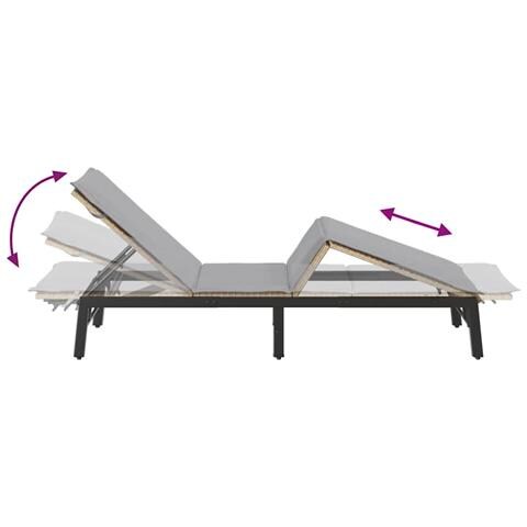 Lettino Prendisole con Cuscini Beige in Polyrattan - Foto 9