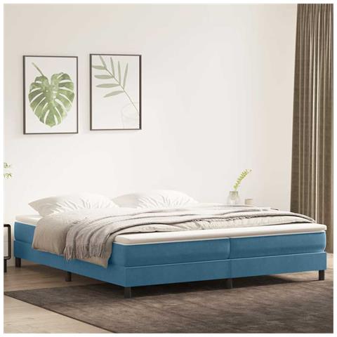 Letto A Molle Senza Materasso Blu Scuro 200x220 Cm In Velluto - Foto 1
