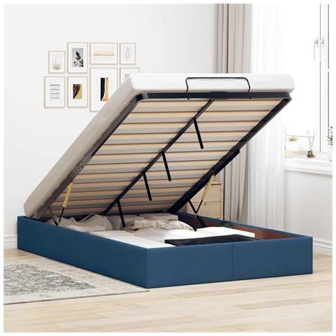 Struttura Letto Pouf Senza Materasso Blu 120x200 Cm In Tessuto - Foto 1