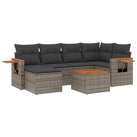 Set Divani Da Giardino 7 Pz Con Cuscini Grigio In Polyrattan - Foto 2