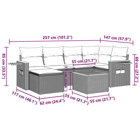 Set Divani Da Giardino 7 Pz Con Cuscini Grigio In Polyrattan - Foto 3