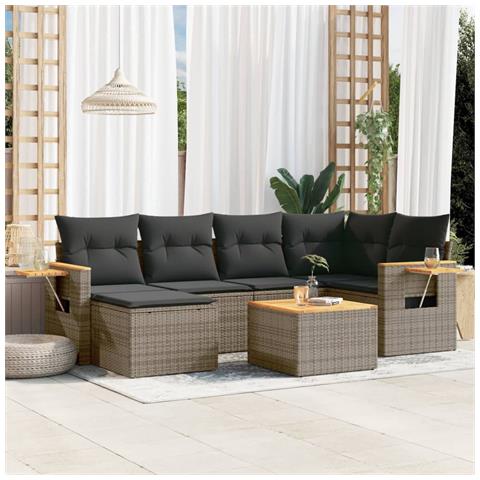 Set Divani Da Giardino 7 Pz Con Cuscini Grigio In Polyrattan - Foto 1