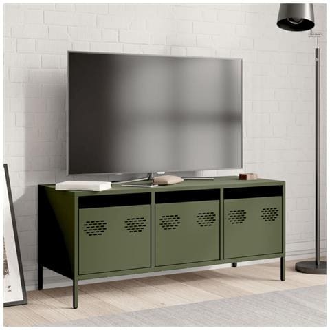 Mobile Tv Verde Oliva 101,5x39x43,5cm Acciaio Laminato A Freddo - Foto 3