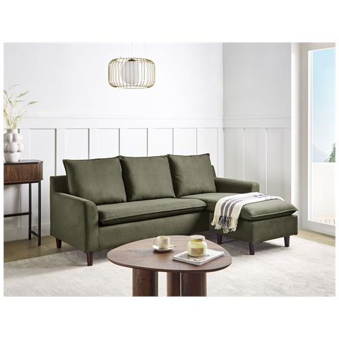 Divano Angolare 3 Posti Elvenes Tessuto Verde Scuro Lato Sinistro - Foto 1