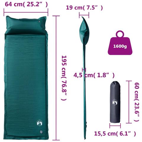 Materasso Campeggio Autogonfiabile con Cuscini 1 Persona Verde - Foto 6