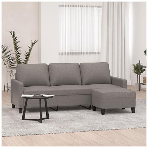 Divano a 3 Posti con Poggiapiedi Tortora 180 cm in Tessuto - Foto 2