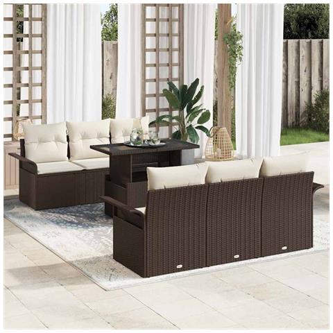 Set di Divani da Giardino 7 Pezzi con Cuscini Marrone in Rattan Sintetico - Foto 2