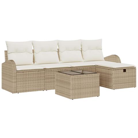 Set di Divani da Giardino da 6 Pezzi con Cuscini Beige Polyrattan - Foto 1
