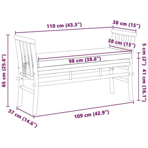 Panchina da giardino con cuscino da 110 cm in bambù - Foto 8