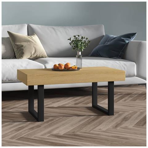 Tavolino Salotto Marrone Chiaro E Nero 90x45x40 Cm Mdf E Ferro - Foto 6