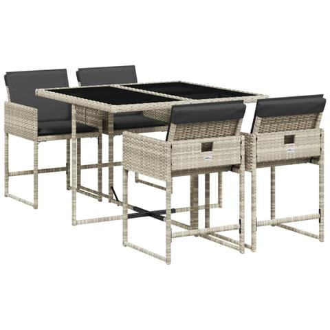 Set Pranzo da Giardino 5pz con Cuscini Grigio Chiaro Polyrattan - Foto 1