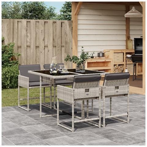Set Pranzo da Giardino 5pz con Cuscini Grigio Chiaro Polyrattan - Foto 2