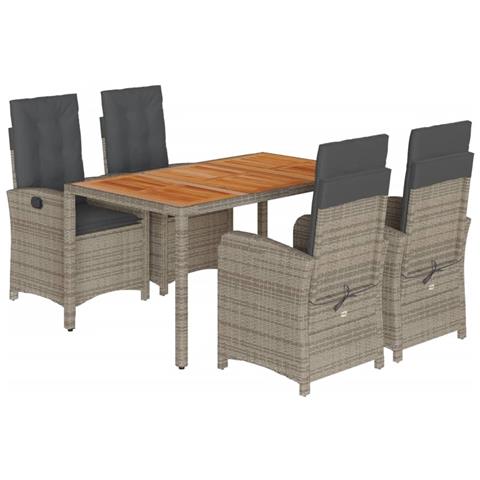 Set da Pranzo da Giardino 5 pz con Cuscini in Polyrattan Grigio - Foto 1