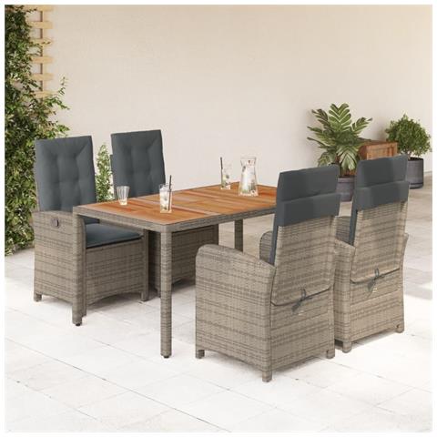 Set da Pranzo da Giardino 5 pz con Cuscini in Polyrattan Grigio - Foto 2