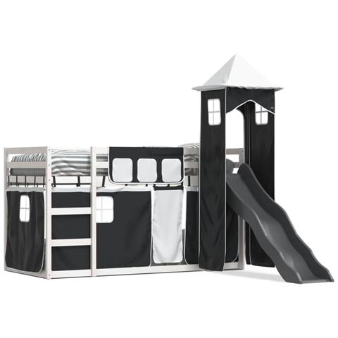 Letto a Castello con Scivolo e Tende Bianco e Nero 90x200 cm - Foto 1