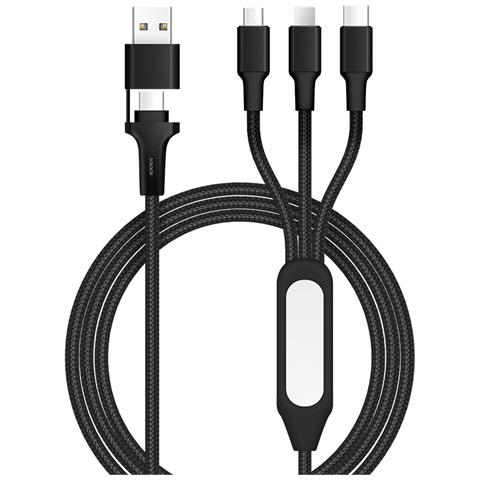 Cavo Di Ricarica Intrecciato 5 In 1 Con Luce Notturna Led Multifunzione Black - Foto 1