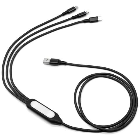 Cavo Di Ricarica Intrecciato 5 In 1 Con Luce Notturna Led Multifunzione Black - Foto 2