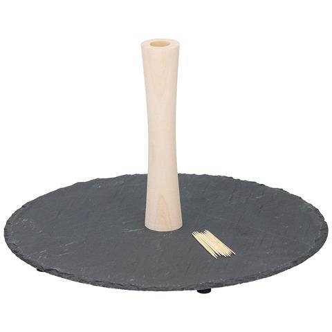 Set Vassoio Da Servizio Ardesia 30cm Per Merenda Manico In Legno Resistente, Nero - Foto 1