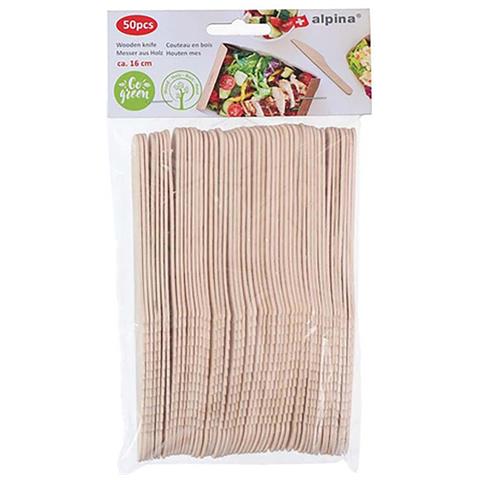 Set Di 50 Coltelli In Legno Naturale Monouso 16 Cm, Beige - Foto 1