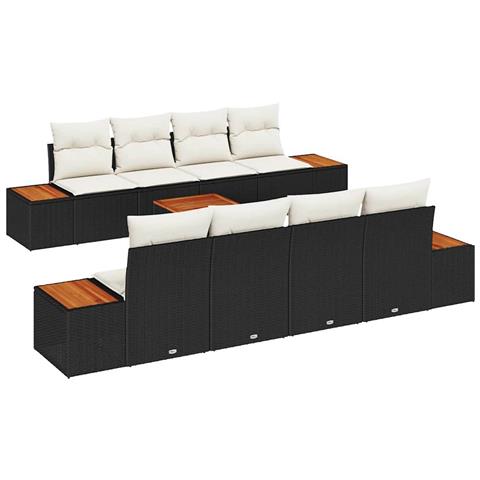 Set Divano da Giardino con cuscino 9 pcs Nero Poly Rattan - Foto 1