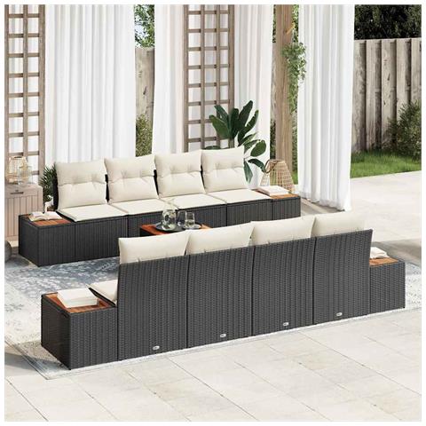 Set Divano da Giardino con cuscino 9 pcs Nero Poly Rattan - Foto 2