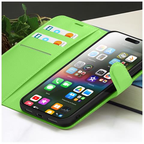 Custodia A Portafoglio Per Apple Iphone 15 Plus Con Supporto E Linguetta, Verde - Foto 2
