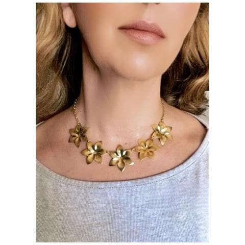 Collana Girocollo Fiveflower In Ottone Placcato Oro. Design - Foto 3