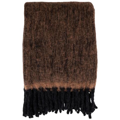Plaid Carmel In Misto Lana Marrone Con Frange Nere 130x170 Cm - Foto 1