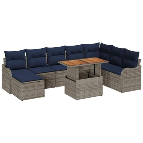 Set Divano da Giardino 9 pz grigio e blu navy - Foto 1