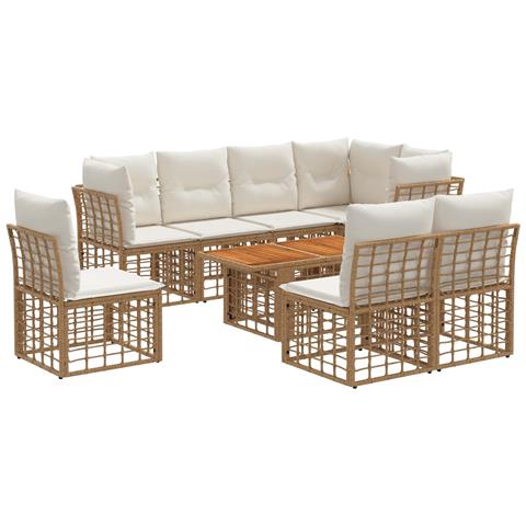 Set Divano da Giardino 9 pz Naturale e Bianco Crema polyrattan - Foto 1