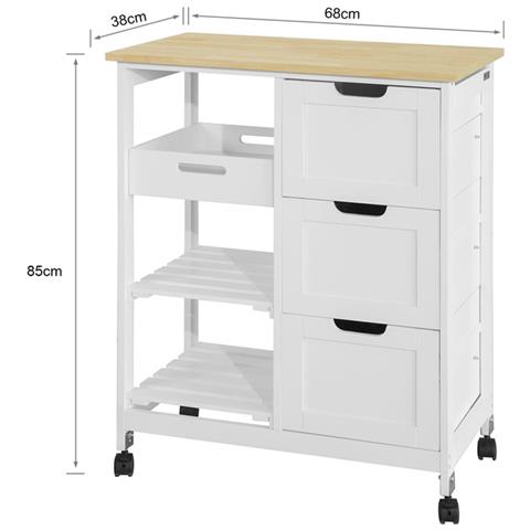 Carrello Cucina Credenza Da Cucina O Bagno Con 3 Cassetti E 1 Cestino L68*p38*a85 Cm Fkw79-w - Foto 2