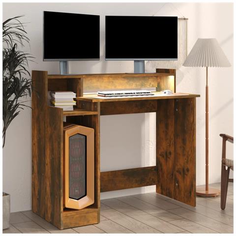 Scrivania con Luci LED Rovere Fumo 97x45x90 cm in Multistrato - Foto 2