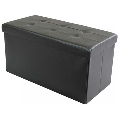 Pouf Contenitore Rettangolare In Ecopelle Nero - Foto 1