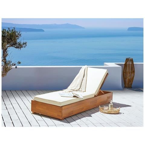 Lettino Prendisole Legno Chiaro Con Cuscino Bianco Sporco Fanano - Foto 1