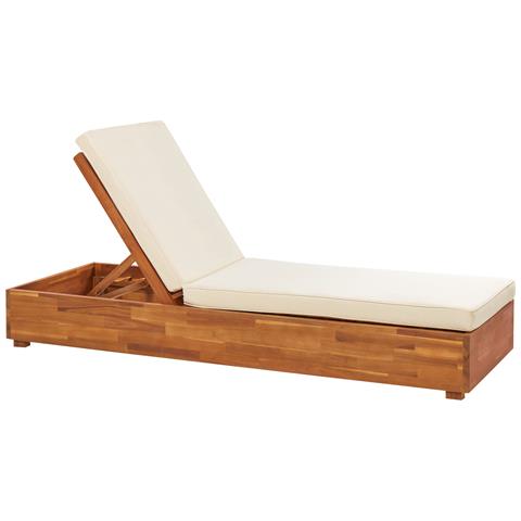 Lettino Prendisole Legno Chiaro Con Cuscino Bianco Sporco Fanano - Foto 7