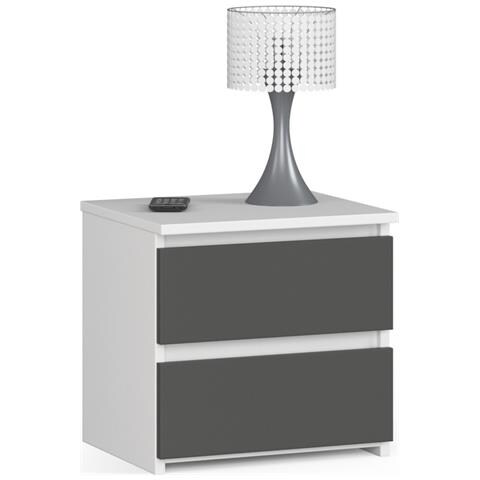 Comodino CL2, 2 cassetti, 40x35x40 cm, Colore Bianco e Grigio Grafite - Foto 1