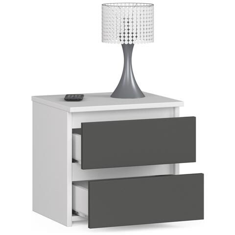 Comodino CL2, 2 cassetti, 40x35x40 cm, Colore Bianco e Grigio Grafite - Foto 2