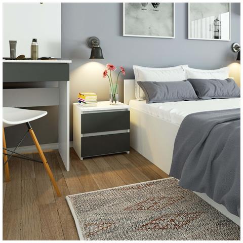 Comodino CL2, 2 cassetti, 40x35x40 cm, Colore Bianco e Grigio Grafite - Foto 5